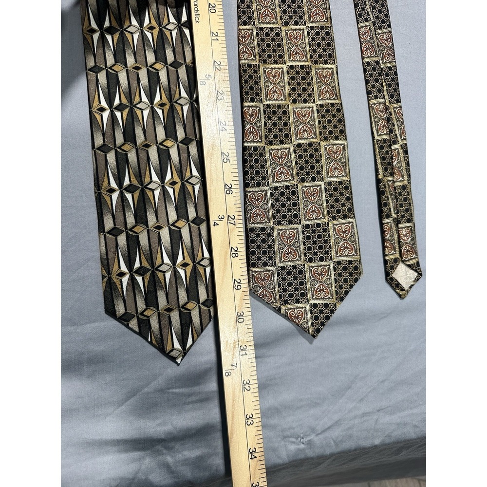 VTG Set Of 2 Pierre Balmain Extra Long Neck Ties Geometric Gold/Black - Picture 3 of 6